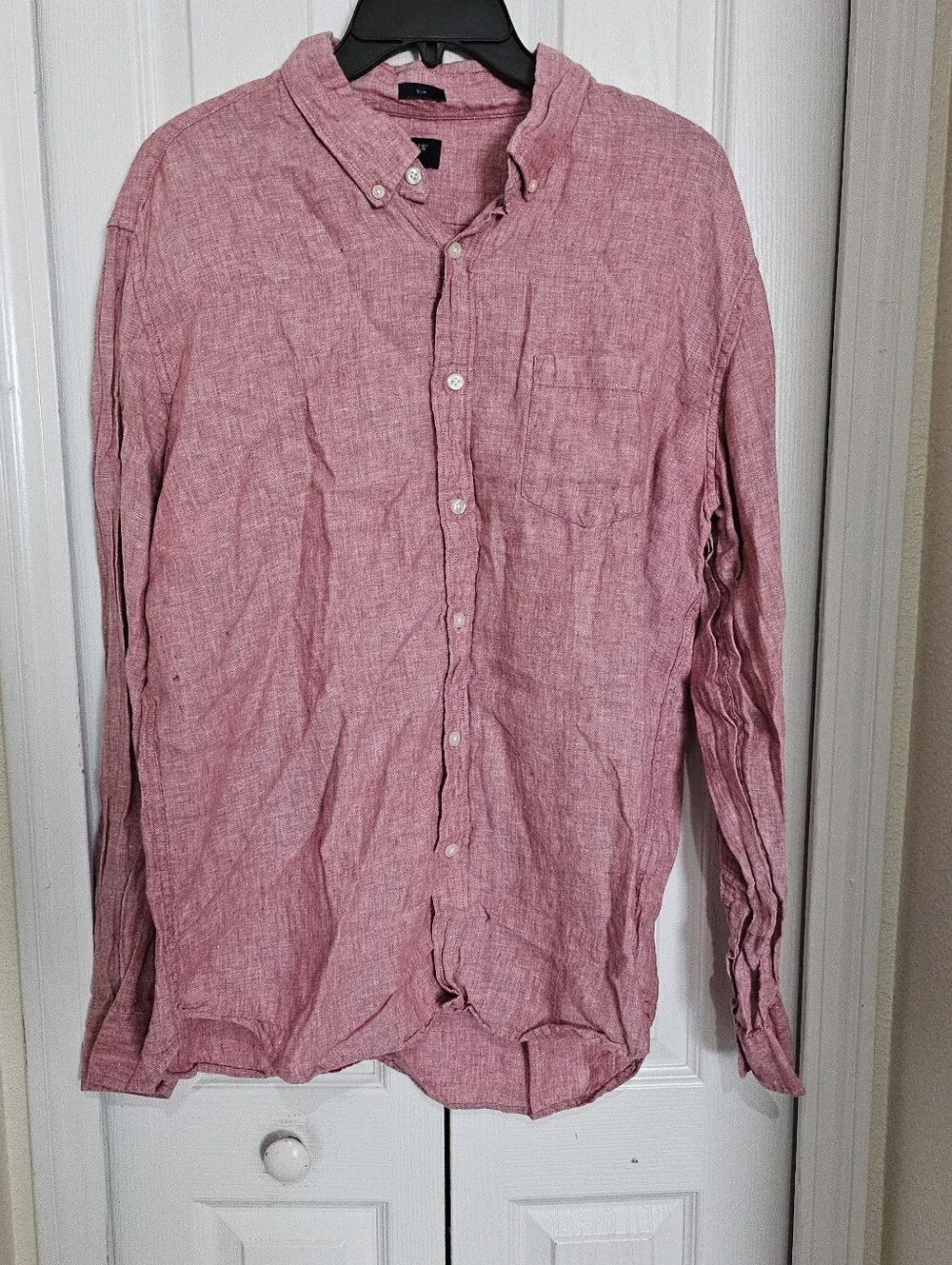 J.Crew 100% Linen Button Front Shirt Men's XL Pink Slim Fit Long Sleeve.